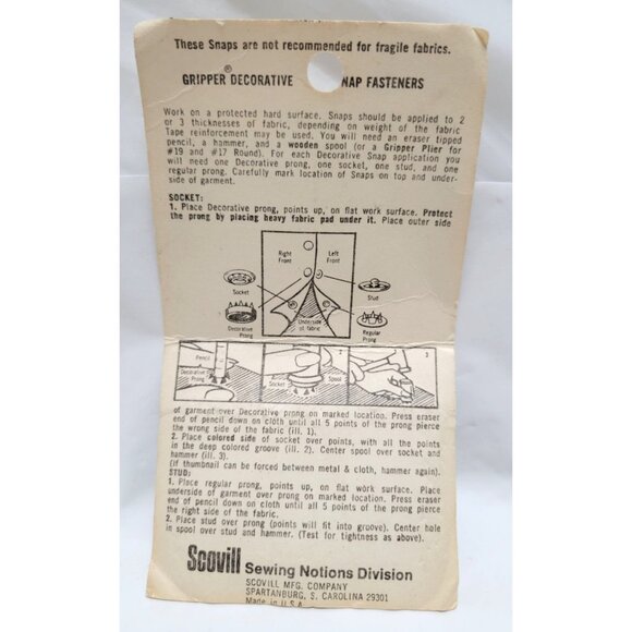 VTG Scovill Clinton Gripper Decorative No Sewing 7/16" Snap Fasteners 7 Sets - Picture 2 of 2